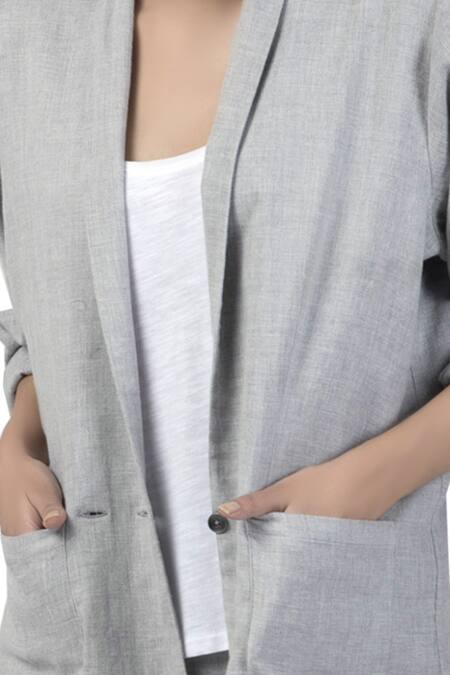 Buy_Three_Grey Blazer Jacket With Front Pockets_Online_at_Aza_Fashions