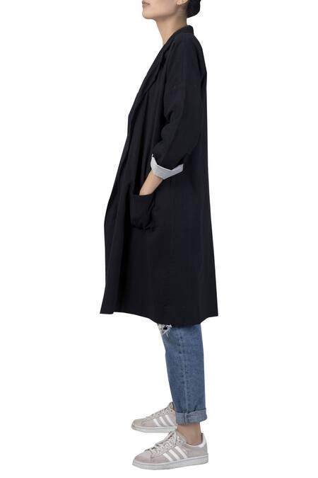 Three_Black Cotton Printed Open Reversible Jacket _Online_at_Aza_Fashions