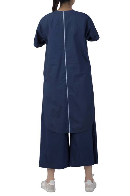 Shop Three Blue Cotton Round High Low Tunic With Back Detail at Aza Fashions Shop_Three_Blue Cotton Round High Low Tunic With Back Detail _at_Aza_Fashions