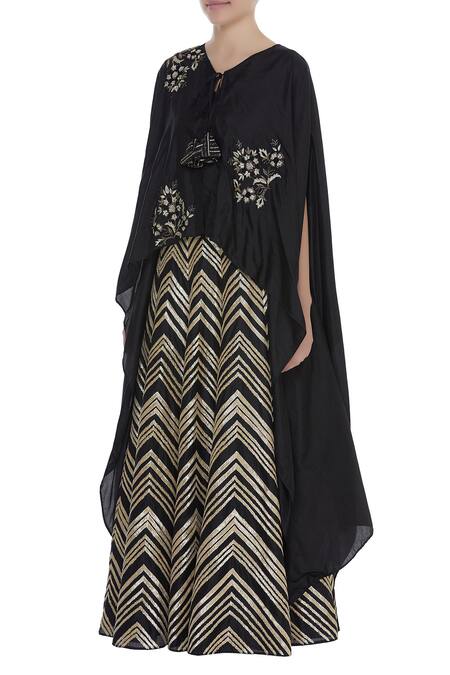 Buy_Samatvam By Anjali Bhaskar_Black Silk Embroidered Lehenga Set _Online_at_Aza_Fashions