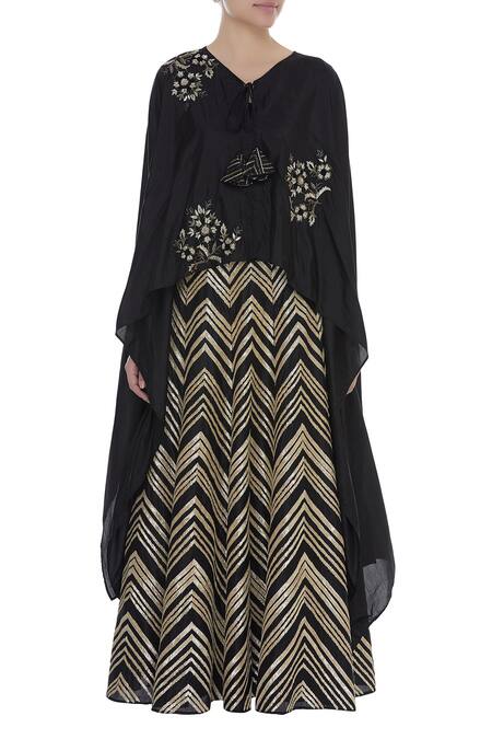 Shop_Samatvam By Anjali Bhaskar_Black Silk Embroidered Lehenga Set _Online_at_Aza_Fashions