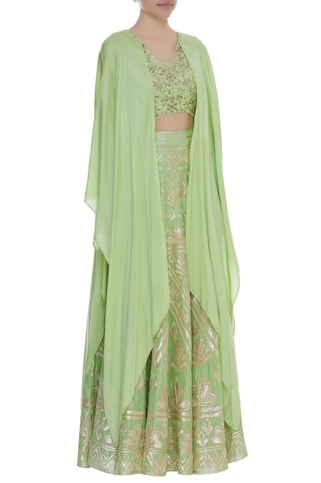 Samatvam By Anjali Bhaskar_Green Silk Lehenga Set _Online_at_Aza_Fashions