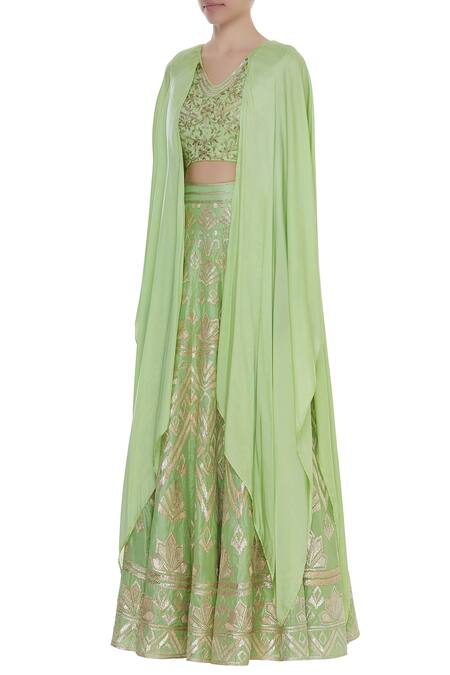 Buy_Samatvam By Anjali Bhaskar_Green Silk Lehenga Set _Online_at_Aza_Fashions