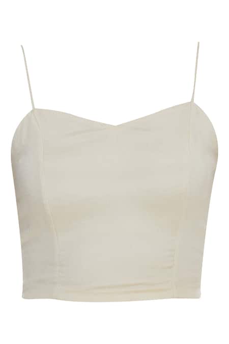 Shop_Samatvam By Anjali Bhaskar_Cream Organza, Crepe Embroidered Bralette Pre Draped Saree With Zari _Online_at_Aza_Fashions