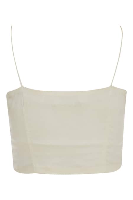 Samatvam By Anjali Bhaskar_Cream Organza, Crepe Embroidered Bralette Pre Draped Saree With Zari _at_Aza_Fashions