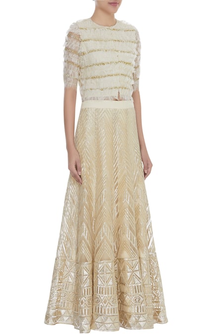 Samatvam By Anjali Bhaskar_Beige Embroidered Lehenga Set _Online_at_Aza_Fashions