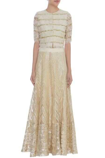 Shop_Samatvam By Anjali Bhaskar_Beige Embroidered Lehenga Set _Online_at_Aza_Fashions