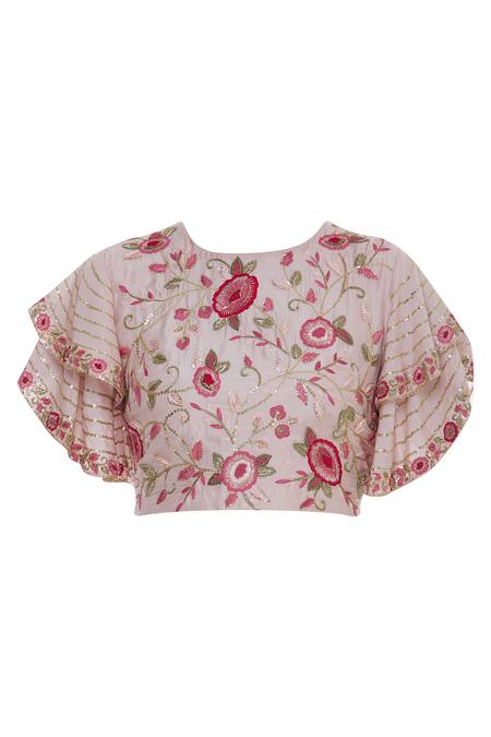 Buy Samatvam By Anjali Bhaskar Pink Silk, Georgette Embroidered Round Neckline Hand Saree With Blouse Online at Aza Fashions Buy_Samatvam By Anjali Bhaskar_Pink Silk, Georgette Embroidered Round Neckline Hand Saree With Blouse _Online_at_Aza_Fashions