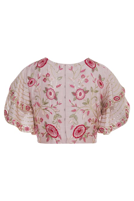 Shop Samatvam By Anjali Bhaskar Pink Silk, Georgette Embroidered Round Neckline Hand Saree With Blouse Online at Aza Fashions Shop_Samatvam By Anjali Bhaskar_Pink Silk, Georgette Embroidered Round Neckline Hand Saree With Blouse _Online_at_Aza_Fashions