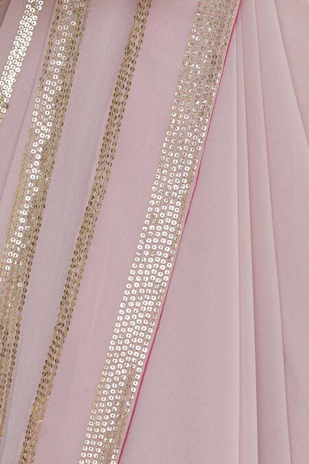 Samatvam By Anjali Bhaskar Pink Silk, Georgette Embroidered Round Neckline Hand Saree With Blouse at Aza Fashions Samatvam By Anjali Bhaskar_Pink Silk, Georgette Embroidered Round Neckline Hand Saree With Blouse _at_Aza_Fashions