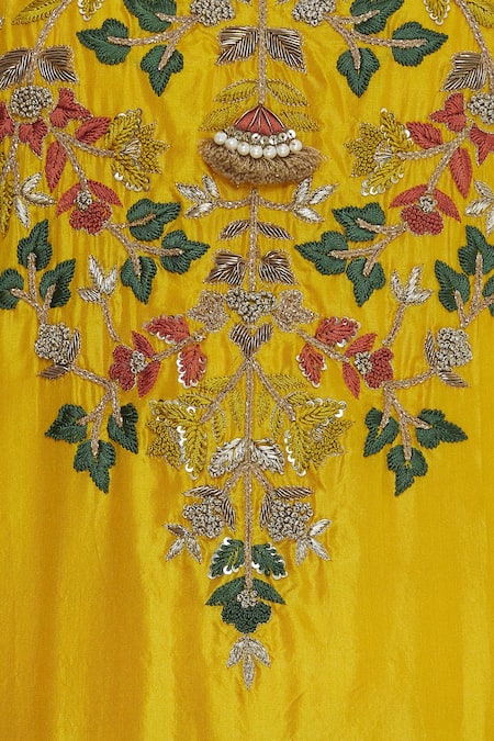 Samatvam By Anjali Bhaskar_Yellow Viscose Georgette, Silk Organza Sequins And Bead Kurta Lehenga Set _at_Aza_Fashions