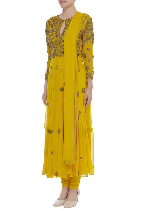 Buy Samatvam By Anjali Bhaskar Yellow Viscose Georgette, Lycra Net Cut Dana Mirror And Embroidered Anarkali Set Online at Aza Fashions Buy_Samatvam By Anjali Bhaskar_Yellow Viscose Georgette, Lycra Net Cut Dana Mirror And Embroidered Anarkali Set _Online_at_Aza_Fashions