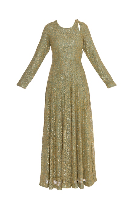 Buy_Abhi Singh_Green Embroidered Anarkali With Dupatta  _Online_at_Aza_Fashions