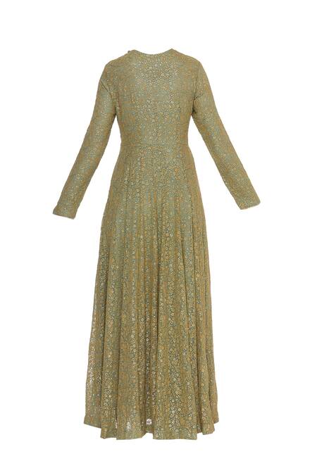 Shop_Abhi Singh_Green Embroidered Anarkali With Dupatta  _Online_at_Aza_Fashions