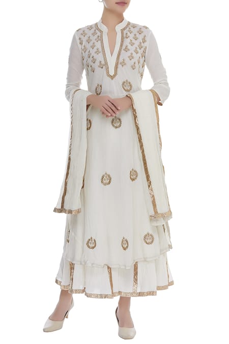 Nazar By Indu A-Line Bead Embroidered Kurta Sharara Set 