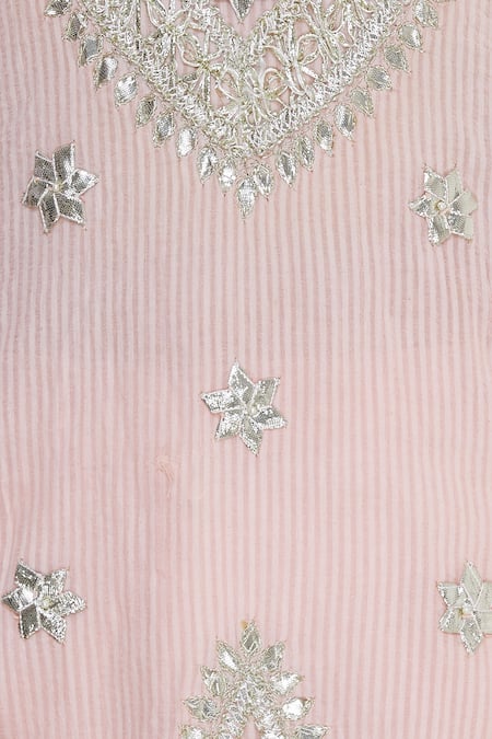Nazar By Indu_Pink Cotton Voil Embroidered Notched Gota Pati Kurta Sharara Set _at_Aza_Fashions