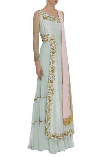 Neha Mehta Couture_Green One Shoulder Kurta Sharara Set_Online_at_Aza_Fashions