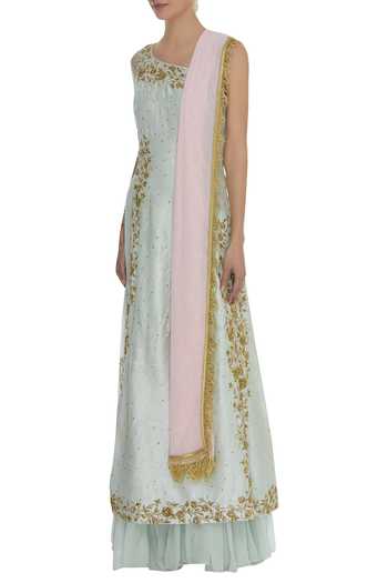 Buy_Neha Mehta Couture_Green One Shoulder Kurta Sharara Set_Online_at_Aza_Fashions