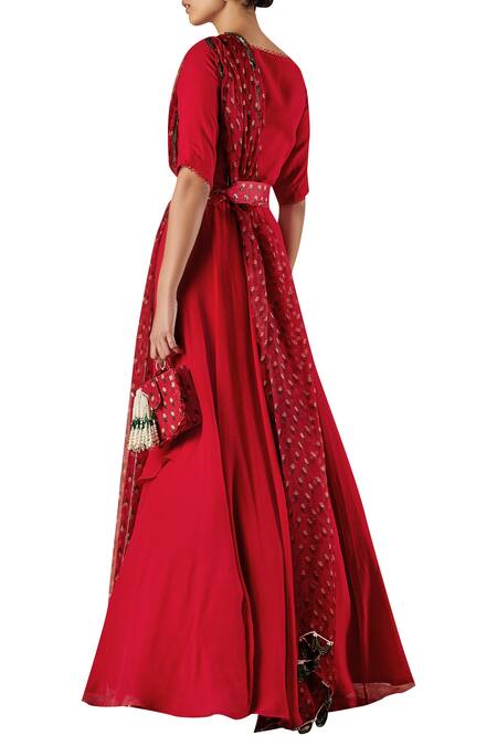 Shop Ridhi Mehra Boat Neck Anarkali With Embroidered Dupatta And Belt at Aza Fashions Shop_Ridhi Mehra_Boat Neck Anarkali With Embroidered Dupatta And Belt_at_Aza_Fashions