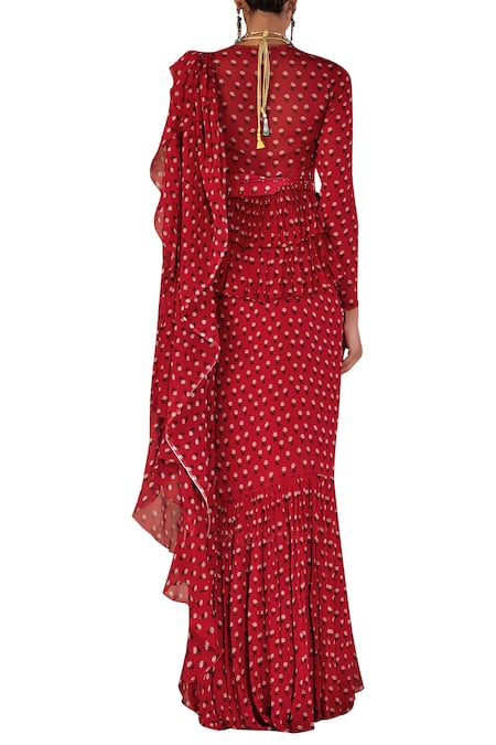 Ridhi Mehra Printed ruffle saree with peplum blouse & waistbelt 