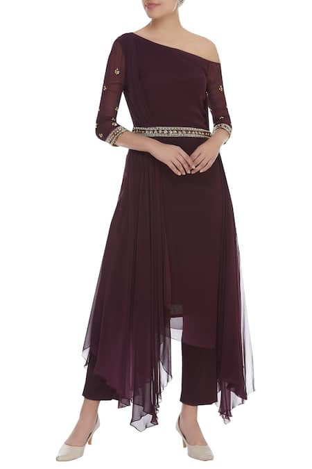 Nidhika Shekhar One Shoulder Sequin Embroidered Kurta With Pants