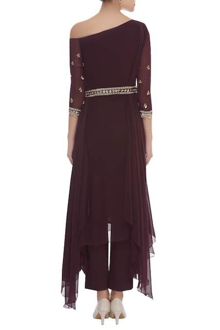 Nidhika Shekhar One Shoulder Sequin Embroidered Kurta With Pants