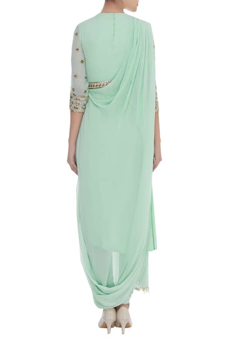 Nidhika Shekhar Cowl Draped Embroidered Kurta With Belt 