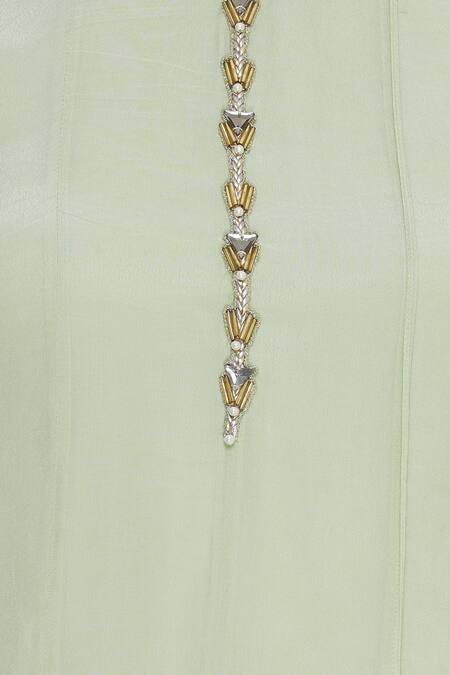 Nidhika Shekhar_Green Crepe Embroidery Cutdana Round Draped Kurta With Skirt _at_Aza_Fashions