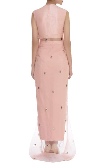 Nidhika Shekhar Crop Top With Draped Skirt & Attached Shrug 