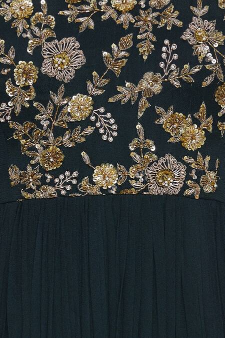 Pleats By Kaksha And Dimple_Blue Crepe Georgette Zardozi Embroidered Work Anarkali Kurta With Dupatta_at_Aza_Fashions