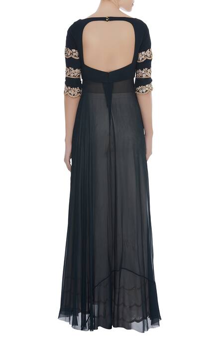 Shop_Pleats by Kaksha and Dimple_White Crepe Georgette Thread Handwork Embroidered Gota Work Kurta With Palazzo _at_Aza_Fashions