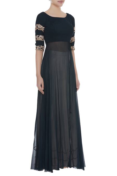 Pleats by Kaksha and Dimple_White Crepe Georgette Thread Handwork Embroidered Gota Work Kurta With Palazzo _Online_at_Aza_Fashions