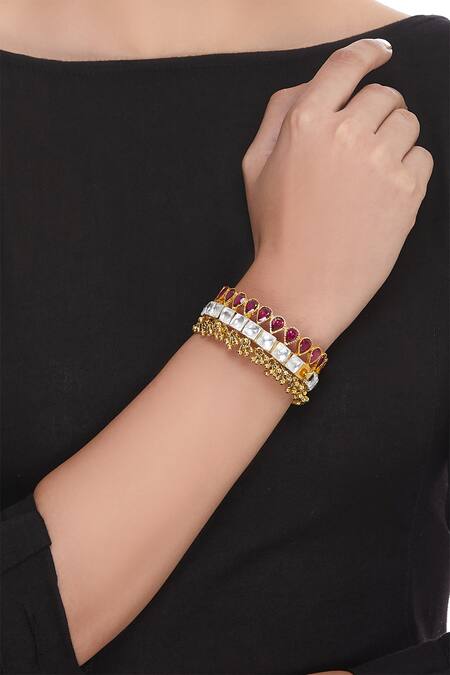 Shop Nepra By Neha Goel Gold Plated Jadau Kundan Polks Bangle at Aza Fashions Shop_Nepra By Neha Goel_Gold Plated Jadau Kundan Polks Bangle_at_Aza_Fashions