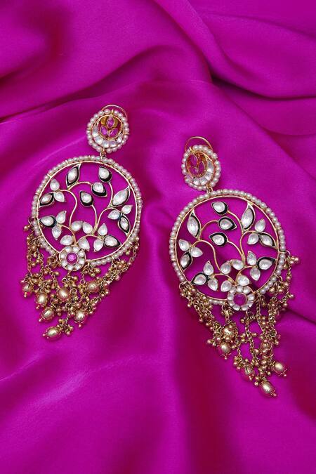 Shop_Nepra By Neha Goel_Gold Plated Stone Encrusted Earrings_Online_at_Aza_Fashions