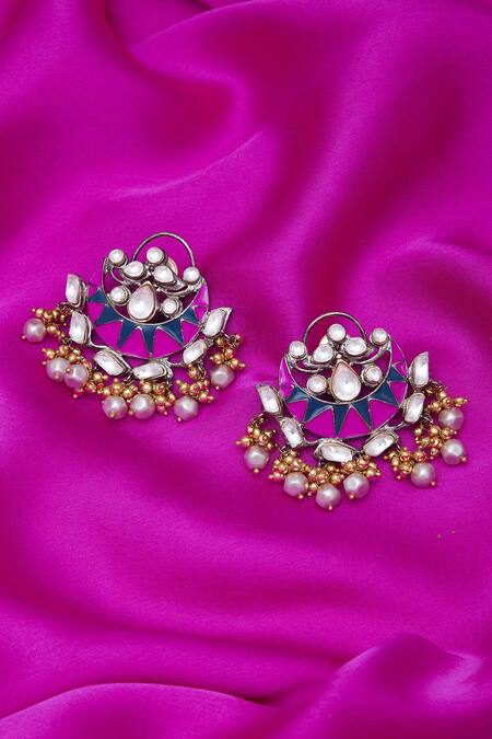 Shop_Nepra By Neha Goel_Blue Copper And Alloy Chandbali Earrings_Online_at_Aza_Fashions