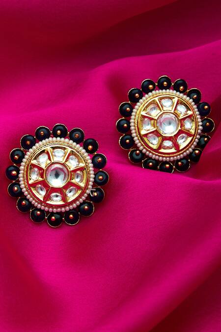 Shop Moh-Maya By Disha Khatri Black Crystals, Pearls Kundan And Stone Stud Earrings Online at Aza Fashions Shop_Moh-Maya By Disha Khatri_Black Crystals, Pearls Kundan And Stone Stud Earrings _Online_at_Aza_Fashions