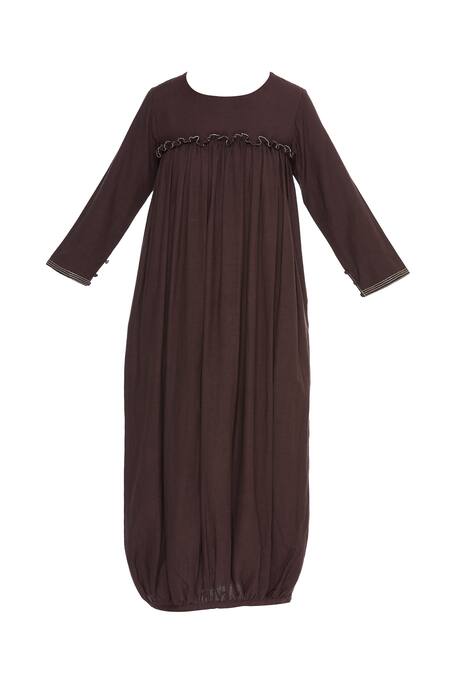 Buy_Bohame_Brown Linen Round Midi Dress _Online_at_Aza_Fashions