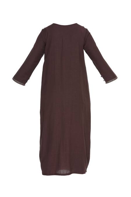 Shop_Bohame_Brown Linen Round Midi Dress _Online_at_Aza_Fashions