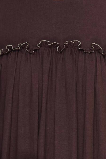 Bohame_Brown Linen Round Midi Dress _at_Aza_Fashions