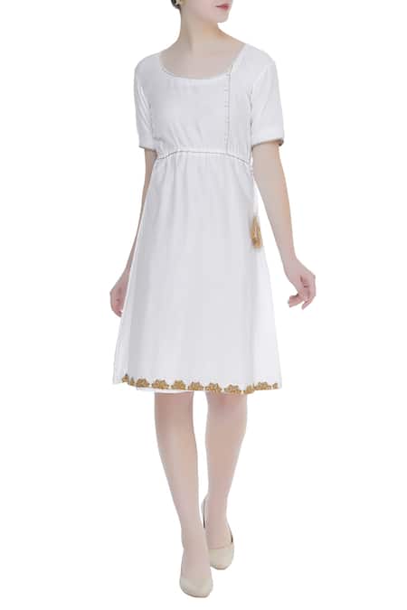 Bohame Silk Floral Work Flared Dress 