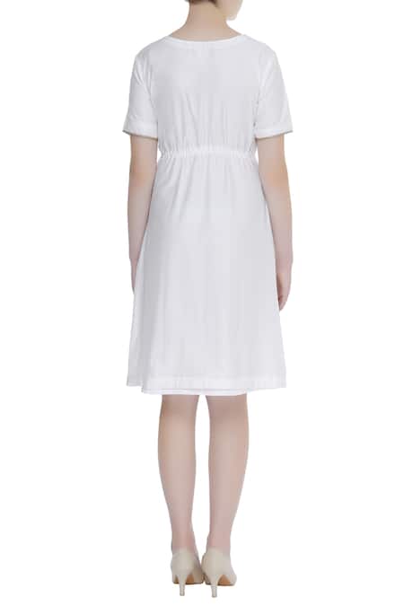 Bohame Silk Floral Work Flared Dress 