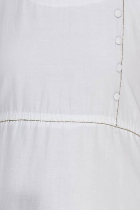 Bohame_White Silk Floral Motifs Round Work Flared Dress _at_Aza_Fashions