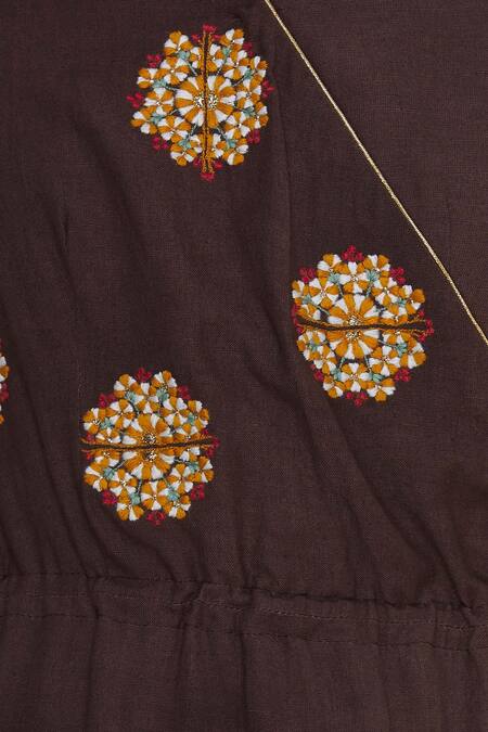 Bohame_Brown Silk Thread V Neck Embroidered Kurta Set_at_Aza_Fashions