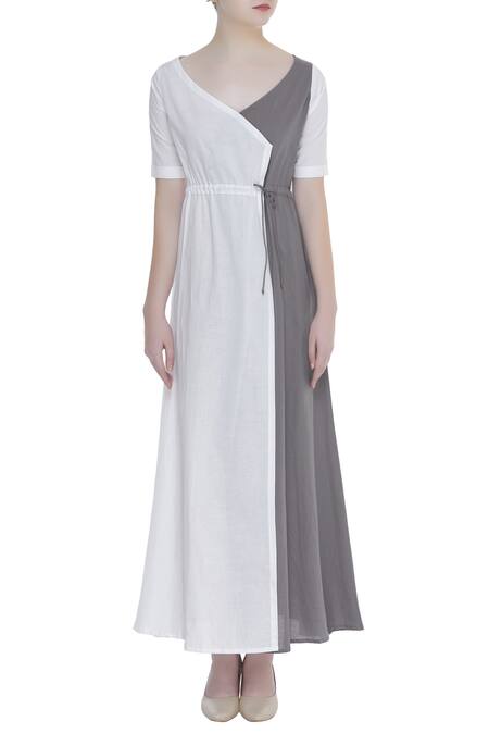 Shop_Bohame_White Linen Wrap Dress _Online_at_Aza_Fashions