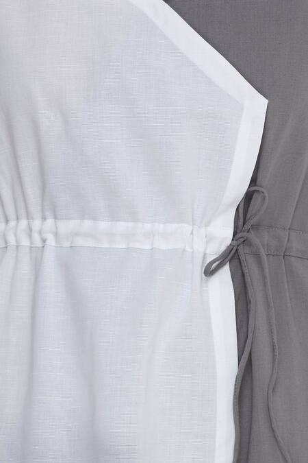 Bohame_White Linen Wrap Dress _at_Aza_Fashions