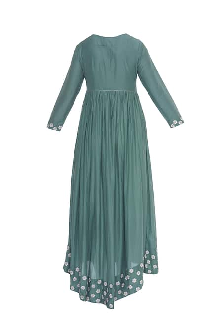 Shop_Bohame_Green Silk Flower Motif Round Embroidered Maxi Dress _Online_at_Aza_Fashions