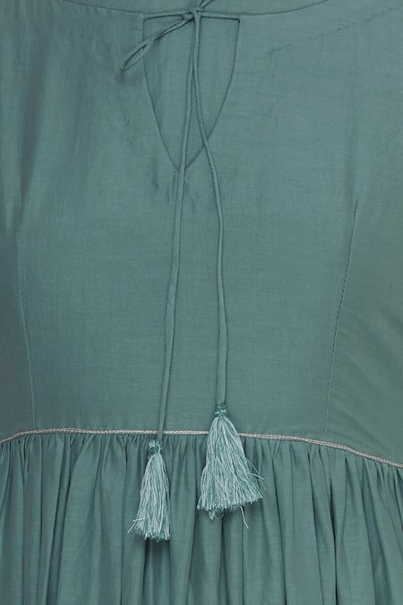 Bohame_Green Silk Flower Motif Round Embroidered Maxi Dress _at_Aza_Fashions