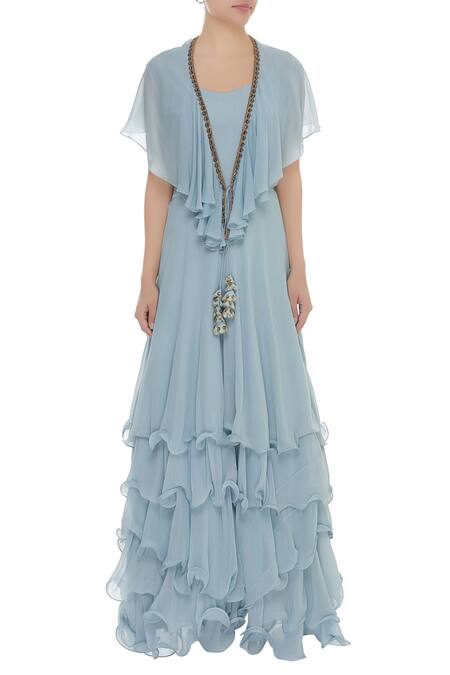 Buy_Aksh_Blue Sequin Embroidered Layered Gown_Online_at_Aza_Fashions