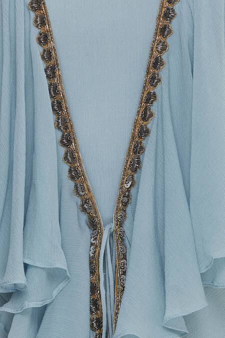 Aksh_Blue Sequin Embroidered Layered Gown_at_Aza_Fashions