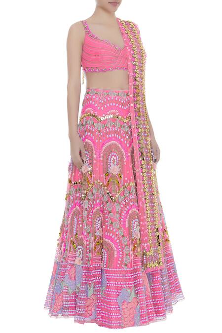 Papa Dont Preach_Pink Embroidered Lehenga Set_Online_at_Aza_Fashions
